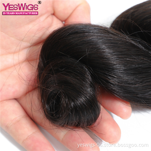 Yeswigs Cuticle Aligned Natural Color Indian Human Hair Extensions Loose Wave Virgin Single Donor Raw Indian Human Hair Weaving